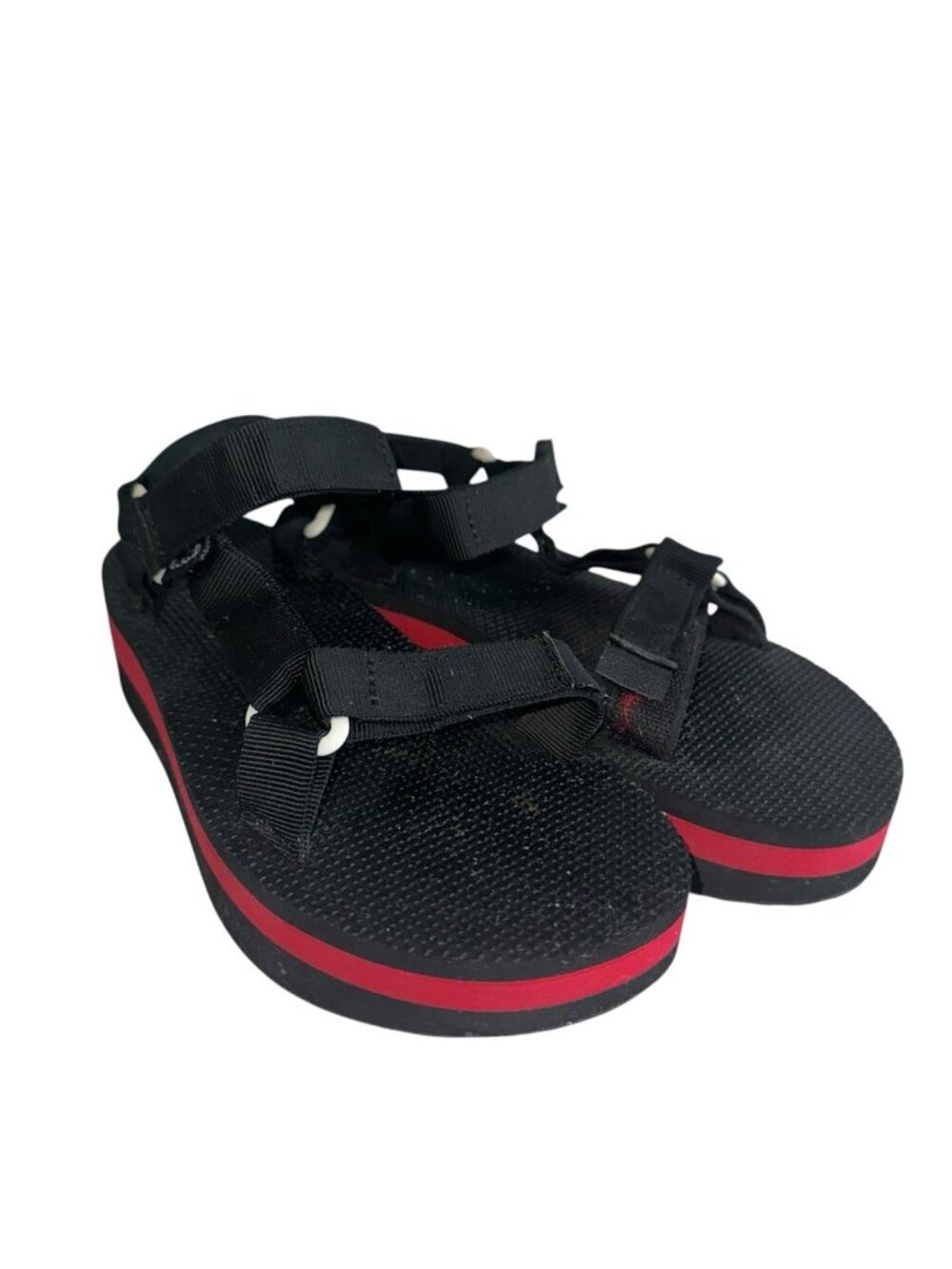 Teva Flatform Universal 1008844 Black Red Platform Sandals Women's Size 7